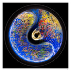 Alchemlight circular abstract light artwork with blue, gold and multicolored textured surface, fine art print by Burningpictures