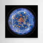 Beshine Burning Canvas frontal – leuchtender Kreis in Ultramarinblau mit goldenen Fragmenten
