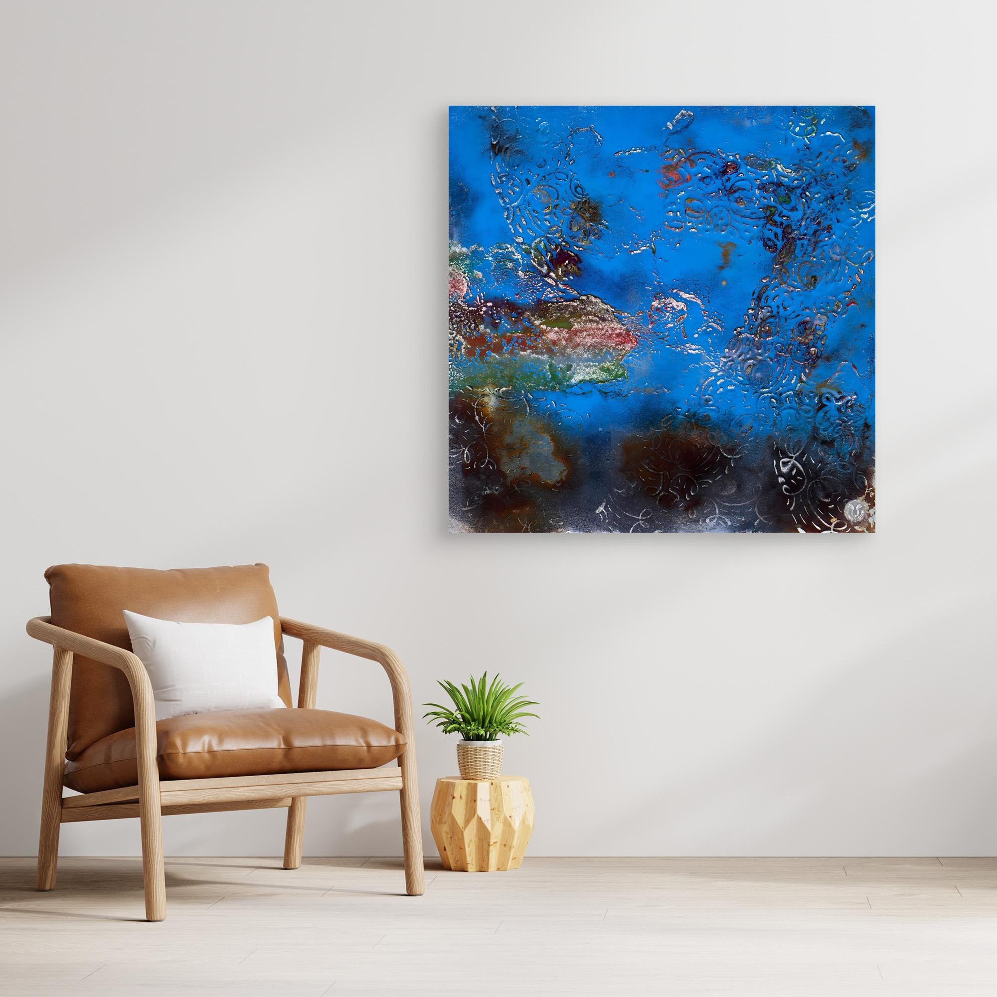 Blue Echo in Lounge – entspannende, tiefe Farbfläche mit subtiler Bewegung