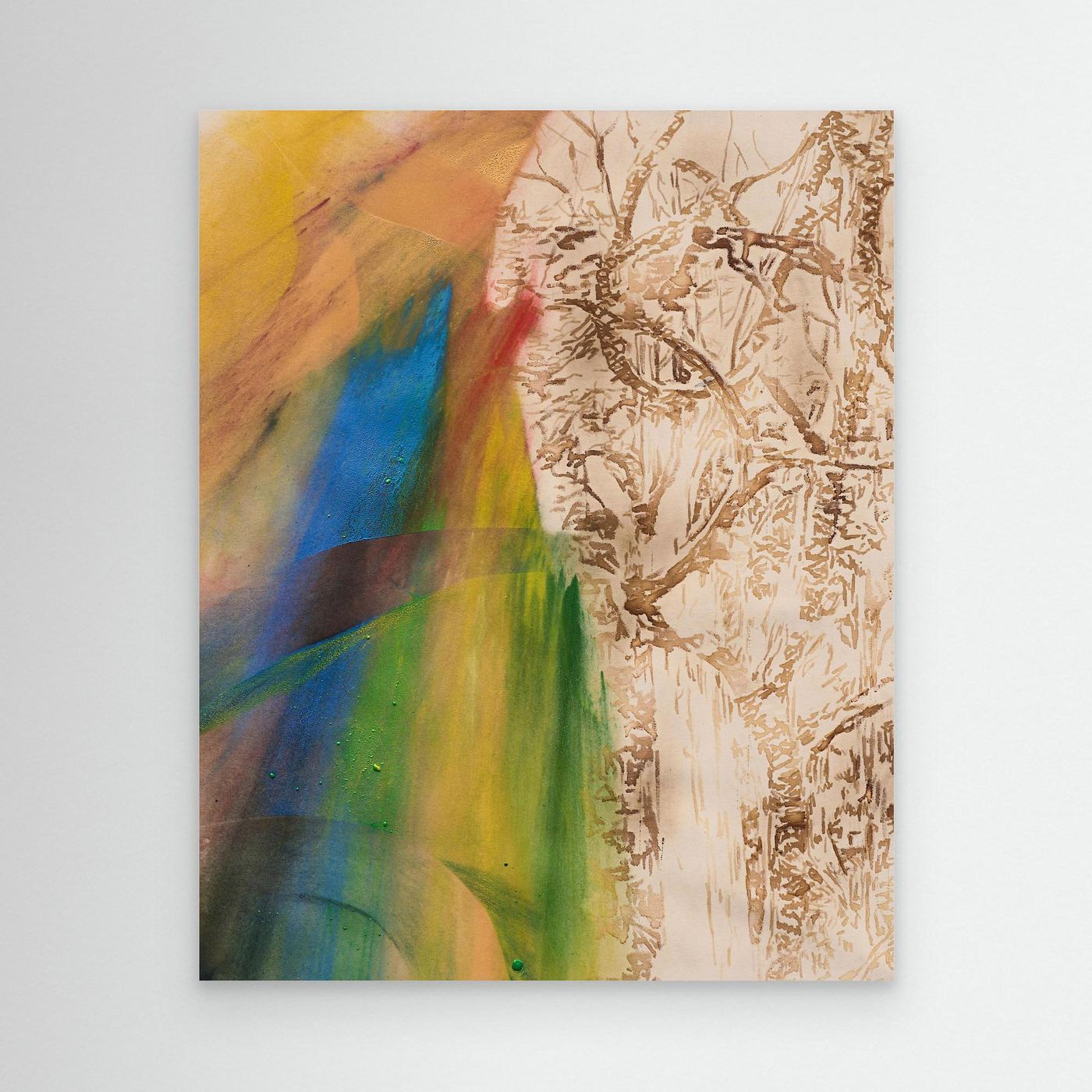 Change Burning Canvas frontal – dynamische Komposition mit Kontrast aus erdigen Strukturen und leuchtenden Farben