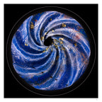 Blue spiral fine art print with gold leaf details, abstract circular light artwork inspired by Fibonacci spiral and natural movement, Burningpictures Cherulight