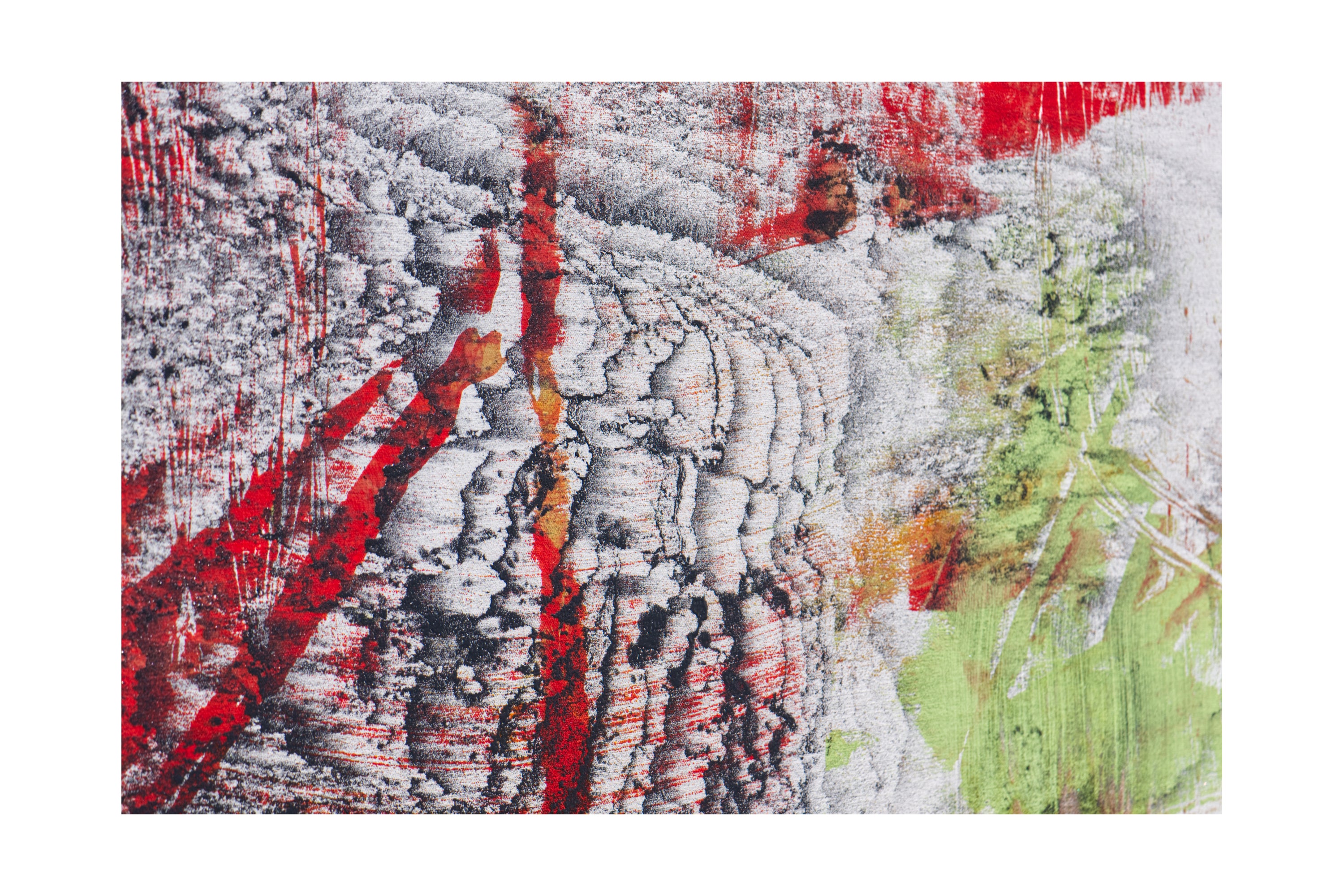 Detailaufnahme der geschichteten Gouache und gebrannten Oberflächenstruktur im Kunstwerk „Core Layers“ von Thomas Girbl