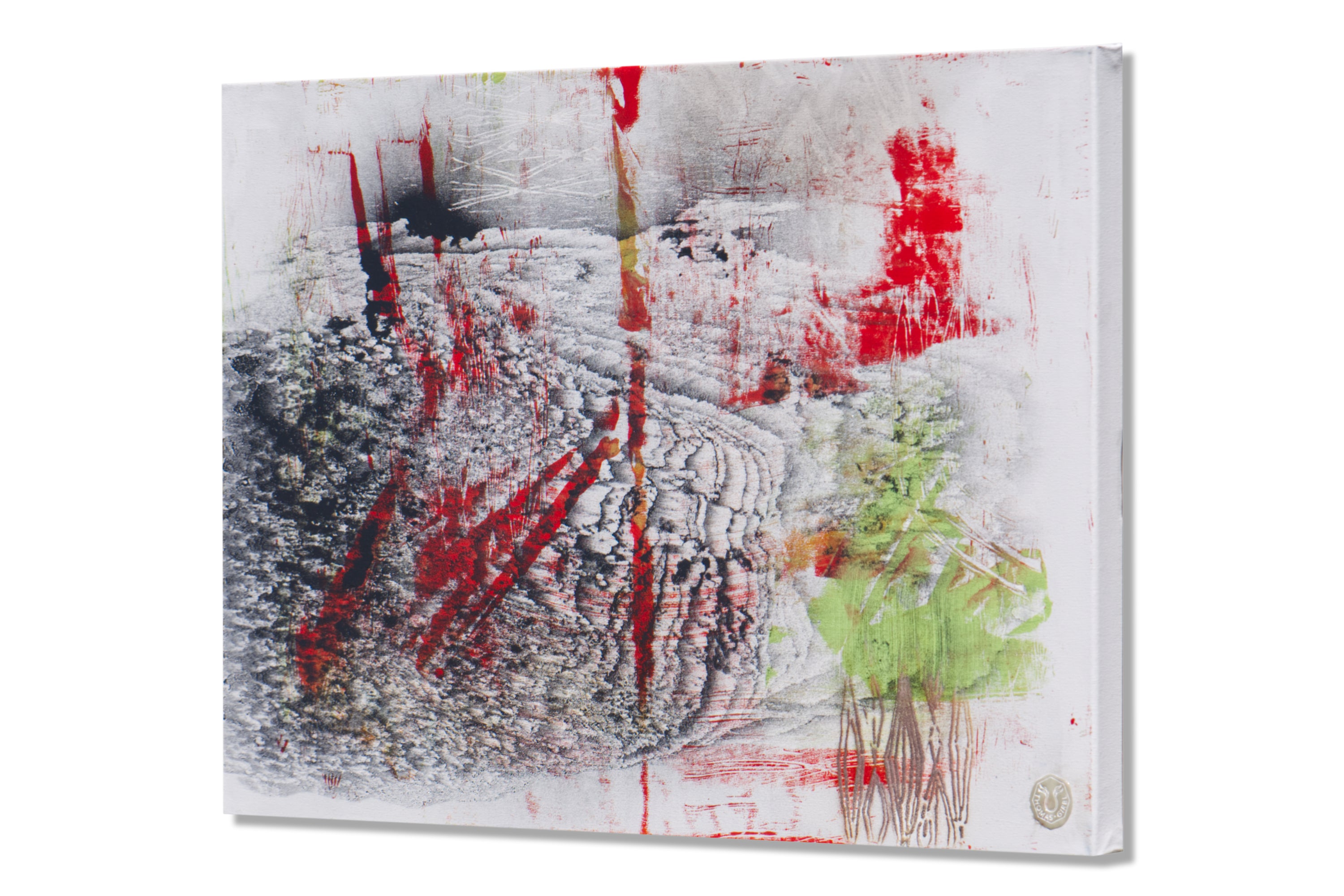 Seitenansicht der Leinwandarbeit „Core Layers“ mit sichtbarer Schichtung und Materialtiefe