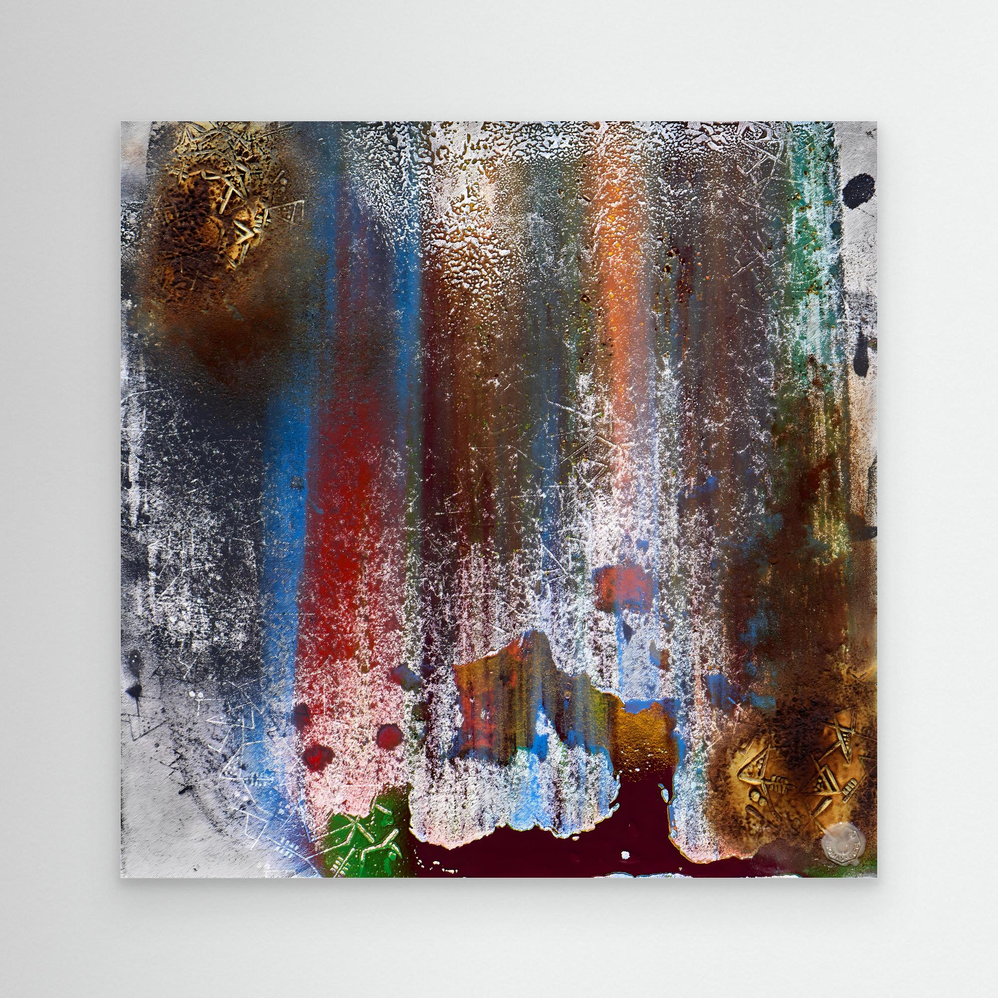 Cosmic Ash Signs Burning Canvas frontal – vertikale Spuren aus Farbe und Asche mit kosmischer Anmutung