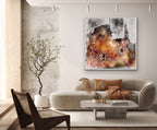 Fossil Signs in Lounge – warmes Kunstwerk mit ruhiger, erdiger Präsenz