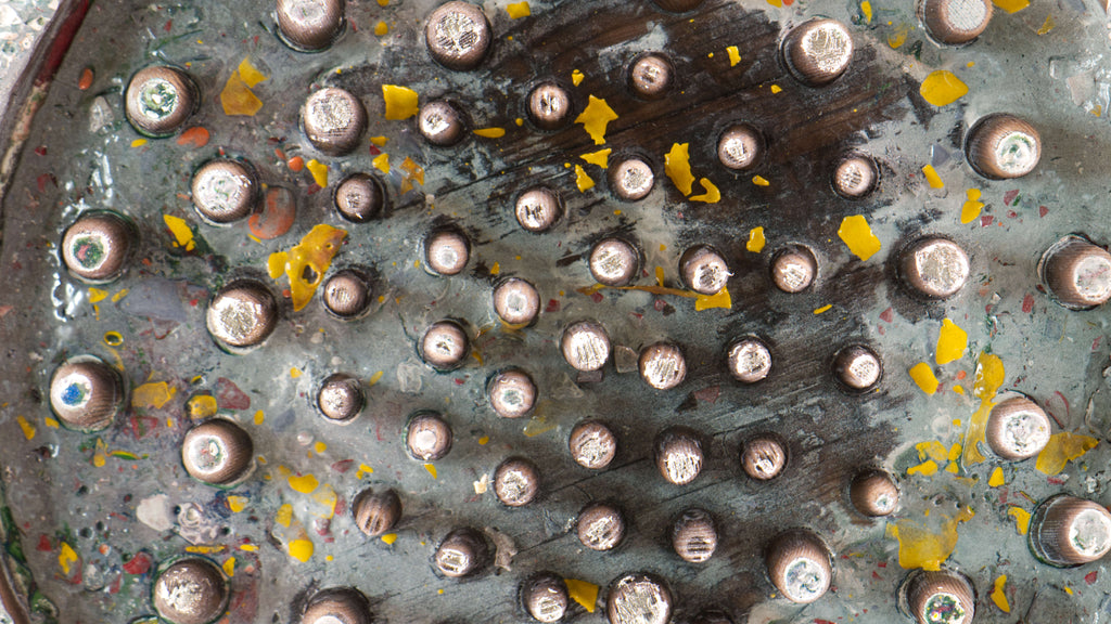 Close-up of Lightphire artwork showing layered textures and raised circular elements, abstract fine art print by Burningpictures