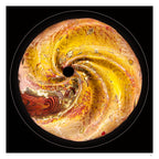 Lightshine abstract spiral fine art print in gold and warm tones, circular light artwork with textured fire-shaped surface by Burningpictures
