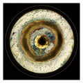 Originlight circular abstract light artwork with central gold element and ripple-like textures, fine art print by Burningpictures