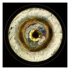 Originlight circular abstract light artwork with central gold element and ripple-like textures, fine art print by Burningpictures