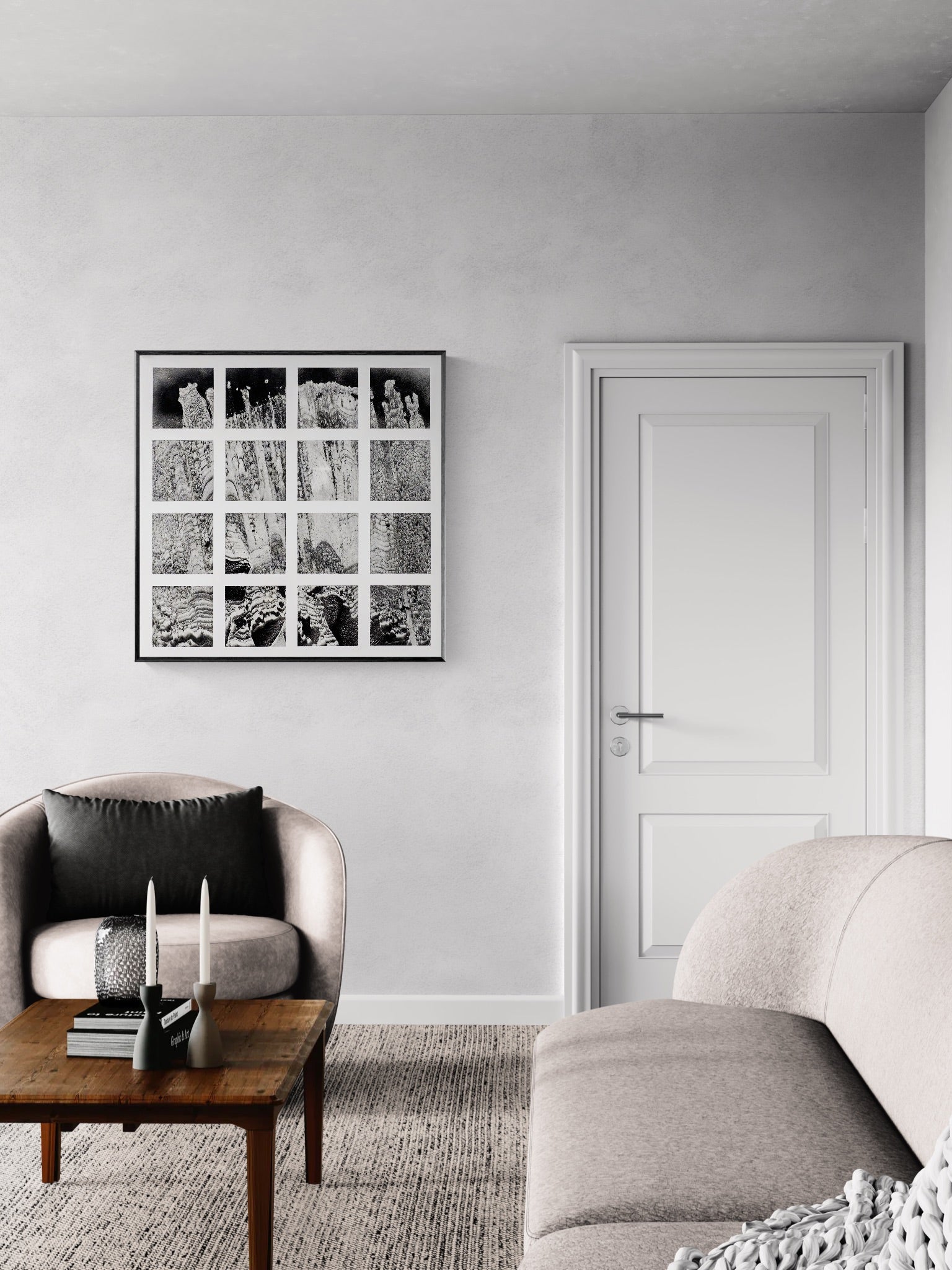 Rising Terrains in Lounge – ruhiges, strukturiertes Kunstwerk als atmosphärischer Mittelpunkt