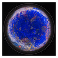Seasolight circular abstract light artwork in deep blue tones with textured layered surface, fine art print by Burningpictures