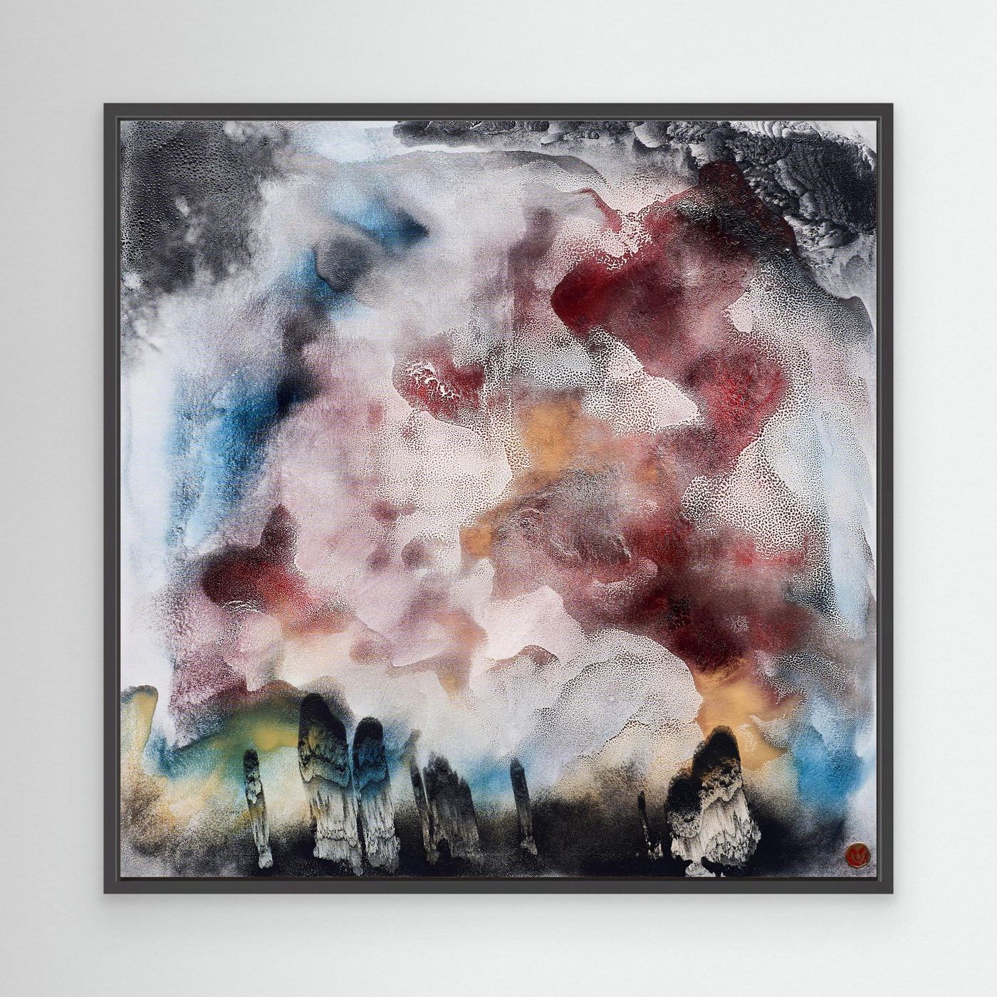 Shadows of the Primordial Depth mit schwarzem Rahmen – intensives Kunstwerk mit tiefer, dunkler Rahmung