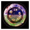 Solsticelight circular light artwork inspired by solstice sun phenomena, abstract fine art print with blue, green and gold textures by Burningpictures