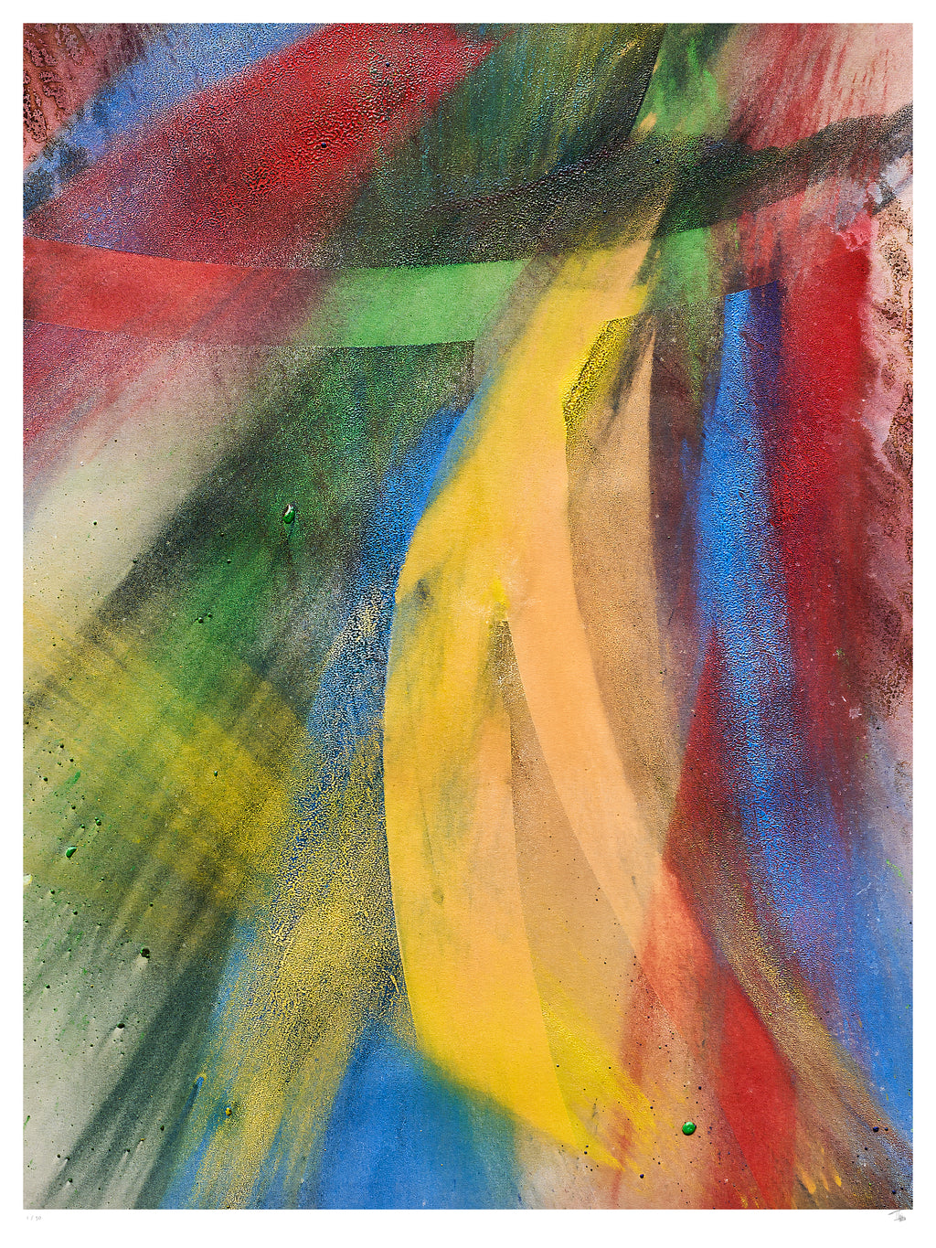 Spring Fine Art Edition frontal – abstrakte Komposition mit intensiven Grün-, Rot- und Gelbtönen und organischen Strukturen