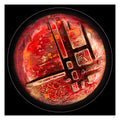 Torrelight circular abstract light artwork with red textured surface and geometric structures, fine art print by Burningpictures