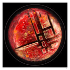 Torrelight circular abstract light artwork with red textured surface and geometric structures, fine art print by Burningpictures