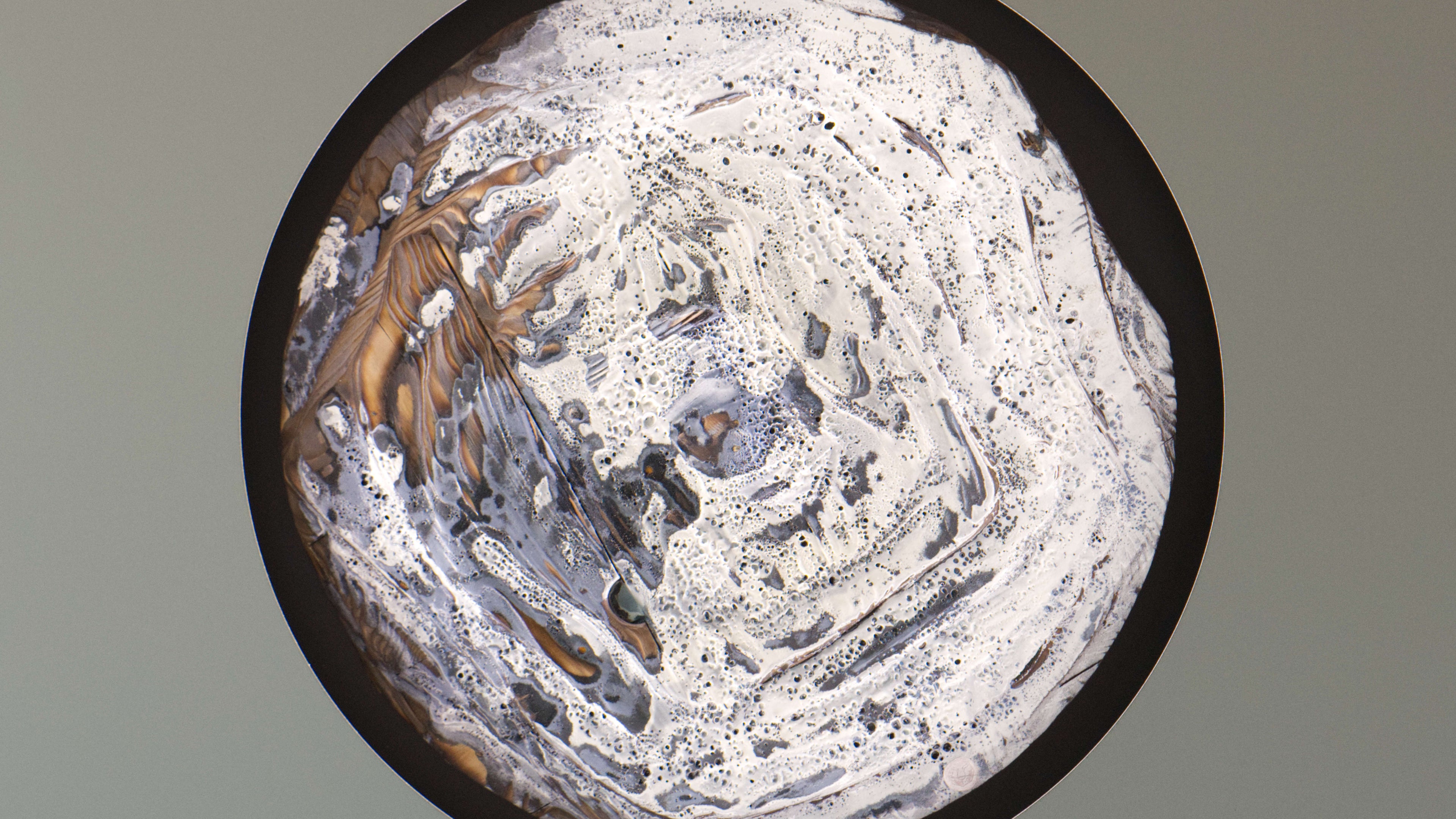 Makrodetail von Winterlight – fragile Textur mit Anmutung von Frost, Erosion und schwebenden Partikeln