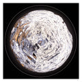 Winterlight circular abstract light artwork in white and grey tones with textured fire-shaped surface, fine art print by Burningpictures
