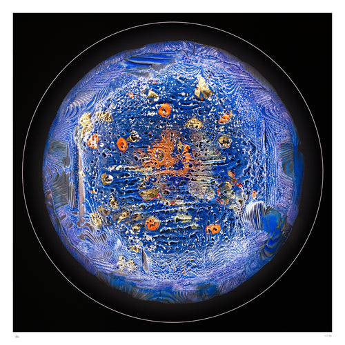 Beshine Burning Lightobject print by Thomas Girbl featuring ultramarine textures and gold elements