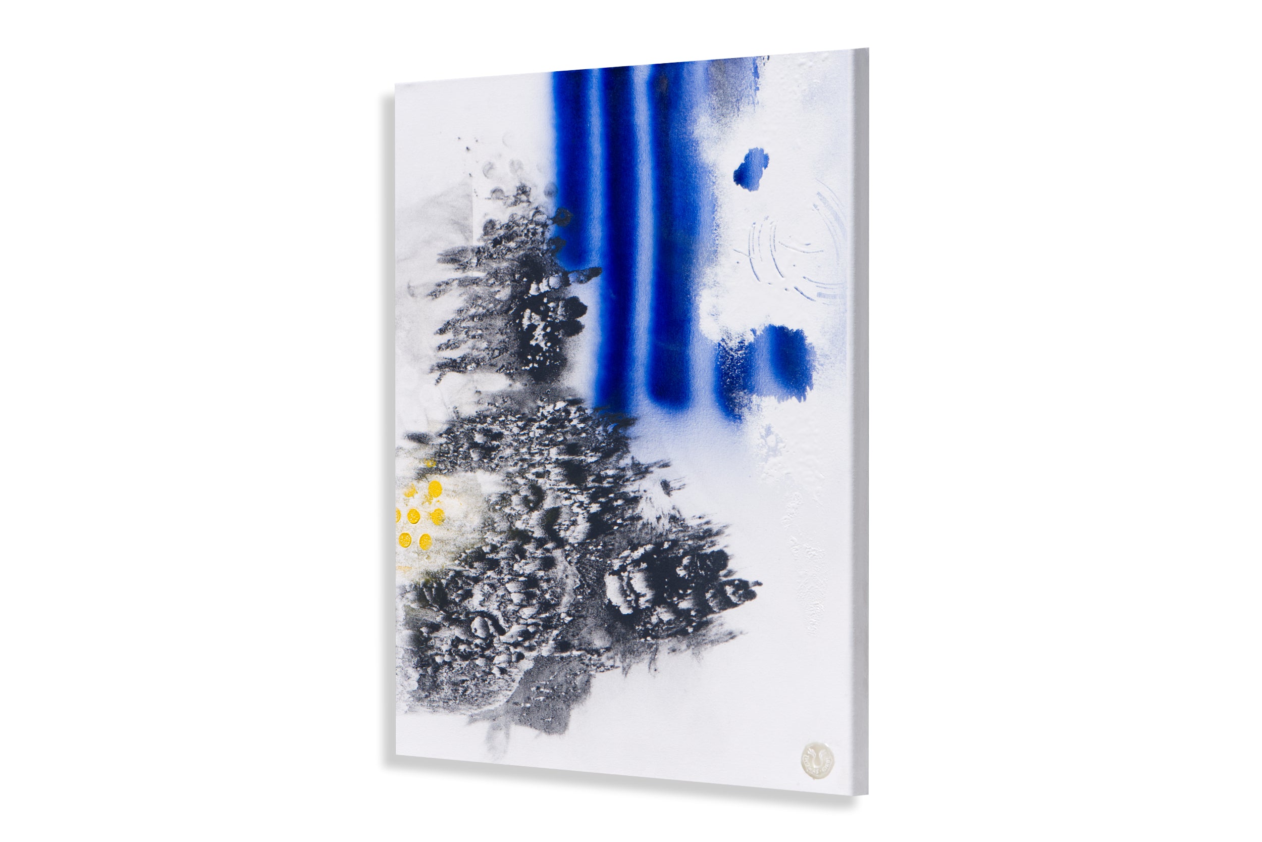 Seitenansicht von Charred Patterns, auf Keilrahmen montierte Leinwand