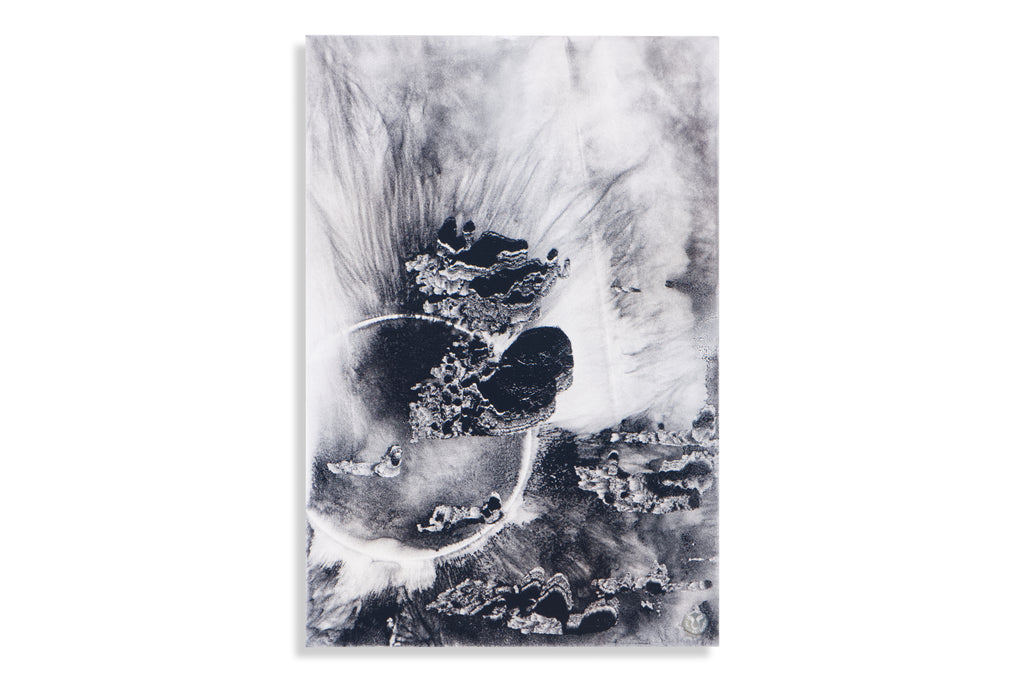 Pyro Continent I von Thomas Girbl, abstraktes Unikat 60 x 90 cm, Feuer und Pigment auf Leinwand